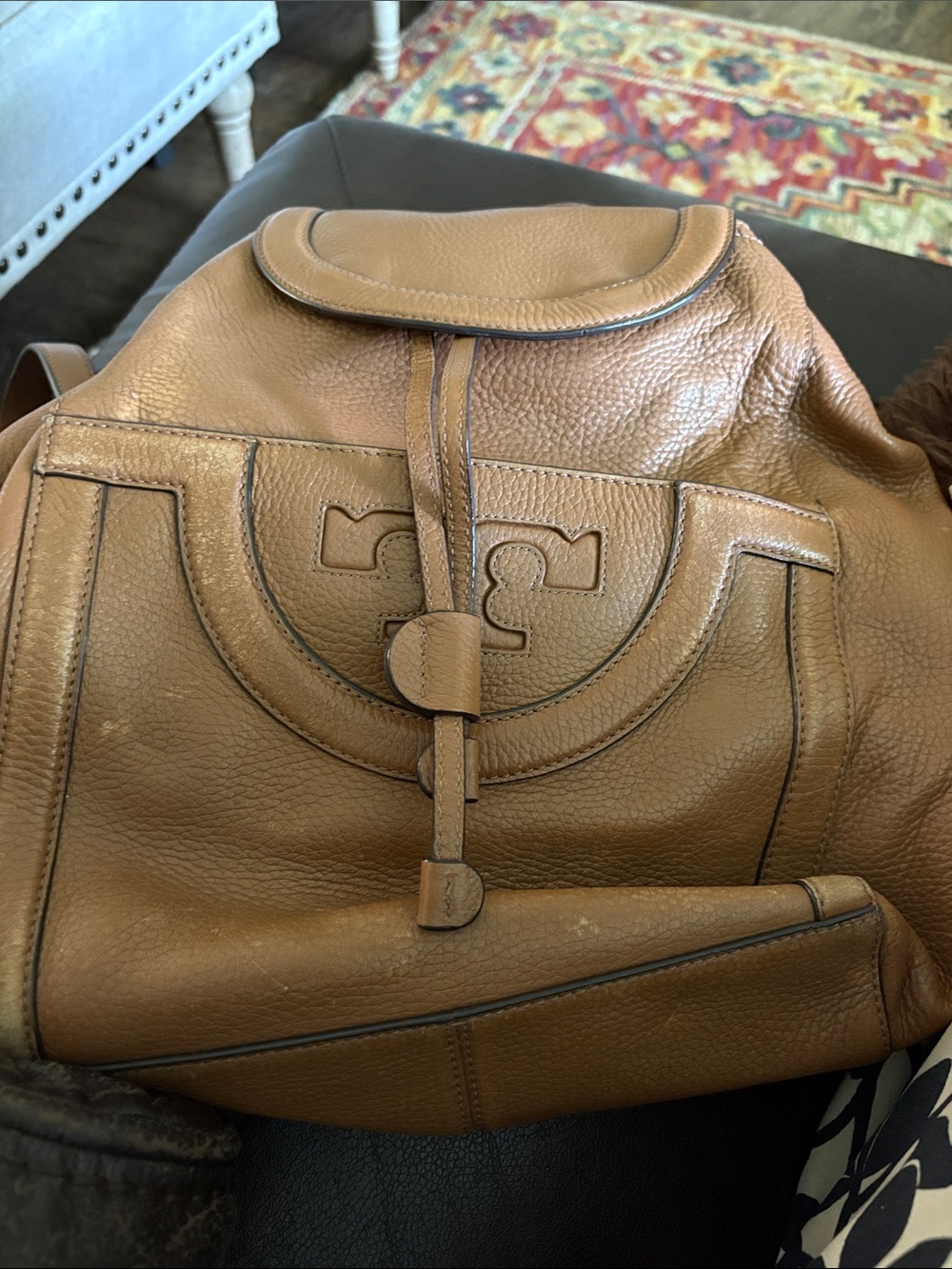 Tory Burch Tan Pebbled Leather Backpack